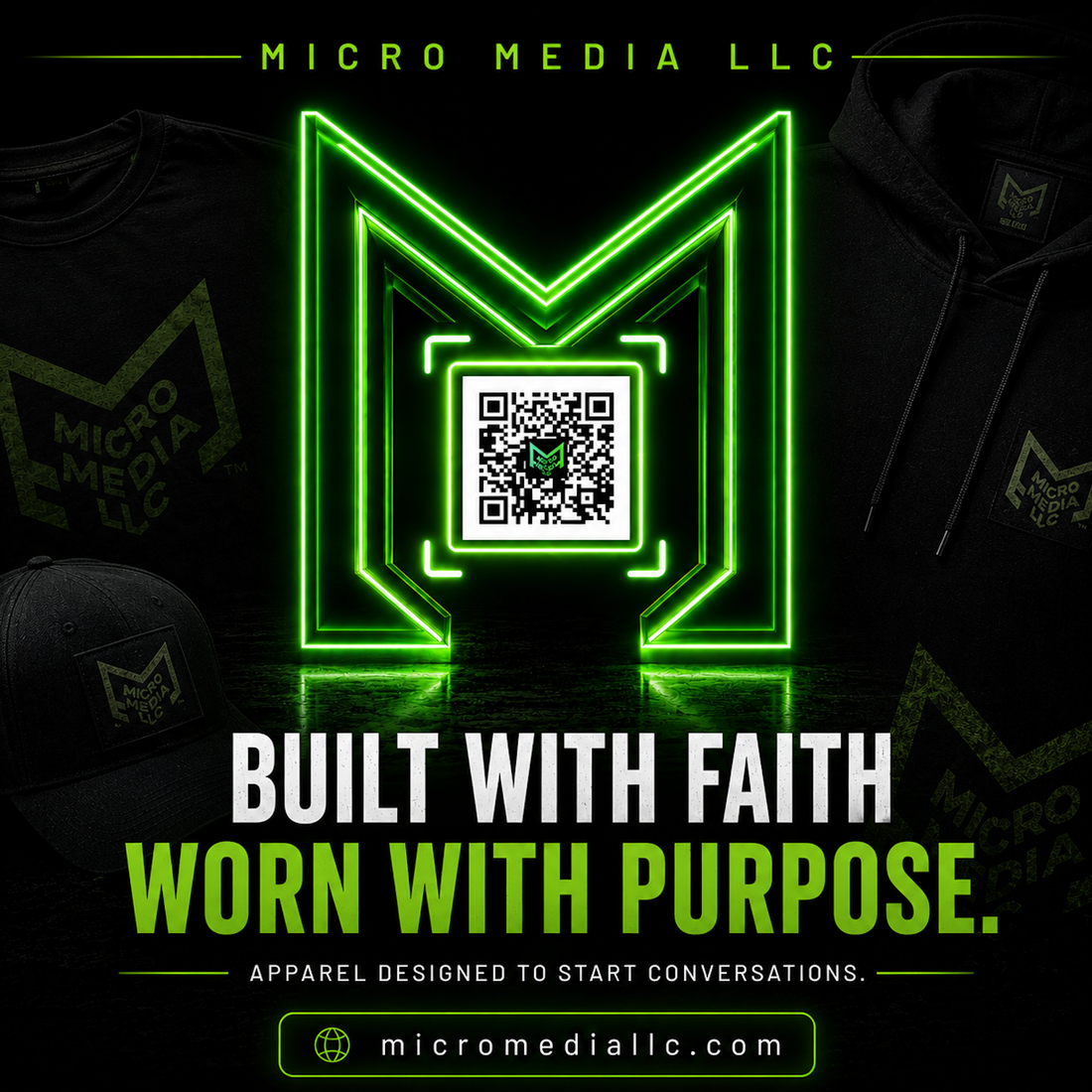 Micro Media LLC — Built With Faith, Worn With Purpose apparel brand image
