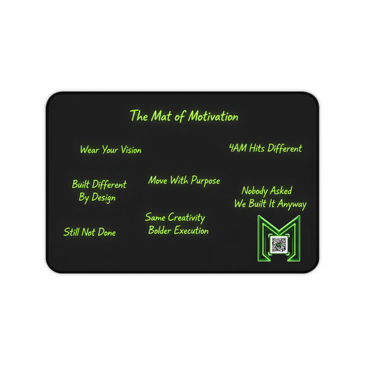 Motivation Desk Mat — The Mat of Motivation with Inspirational Phrases & QR Logo