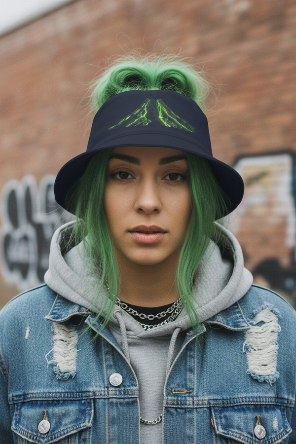 Navy Hat Green Hair